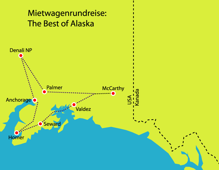 The Best of Alaska_ohne Flug Karte zur Mietwagenrundreise "The Best of Alaska"